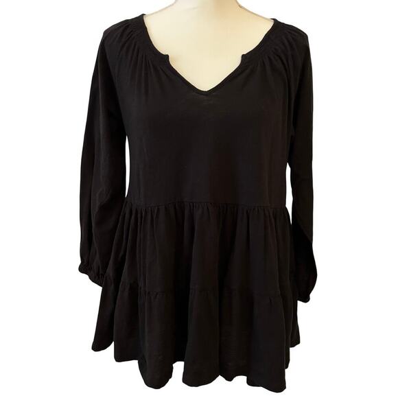Maeve Tops - Maeve Anthropologie Black Peplum Boho Babydoll Tunic Blouse Top Size Small